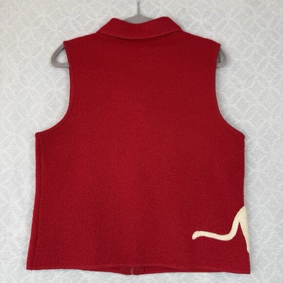 Coldwater Creek Boiled Wool Sweater Vest Womens M Red Playing Cats Grandmacore - Picture 4 of 10